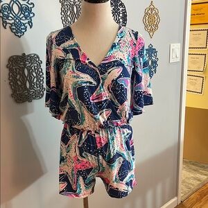 Lilly Pulitzer Madilyn Sea Star Struck Romper with Flutter Sleeve size xs